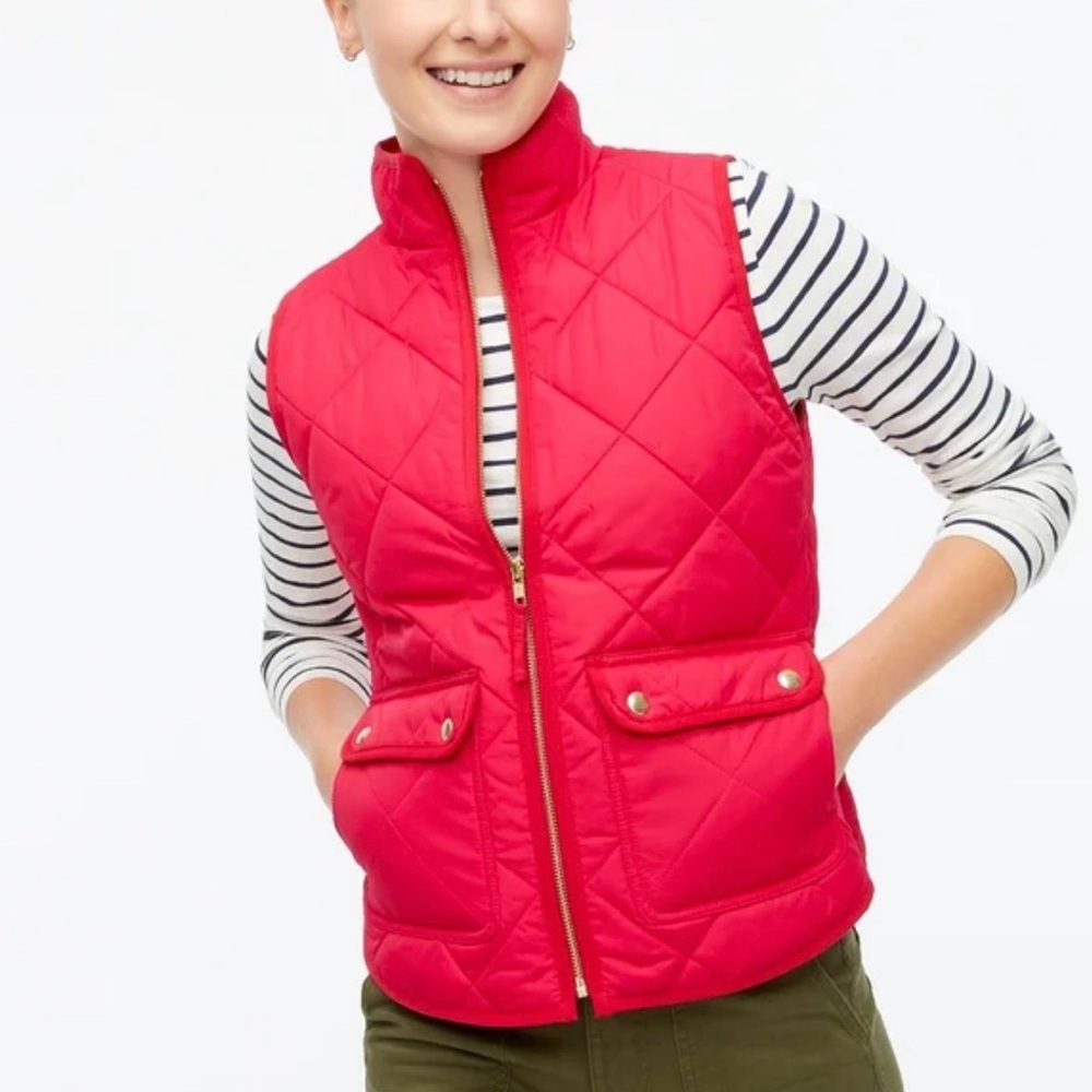 J. Crew Quilted Excursion Vest in hot pink medium